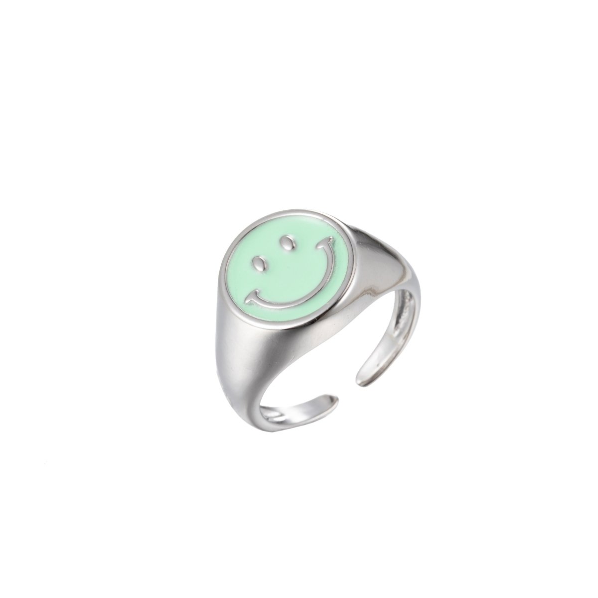 Enamel Happy Face Ring, Silver Smiley Face Signet Ring Y2K Jewelry Inspired O-892~O-901 - DLUXCA