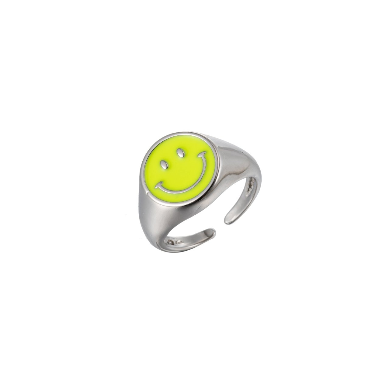 Enamel Happy Face Ring, Silver Smiley Face Signet Ring Y2K Jewelry Inspired O-892~O-901 - DLUXCA