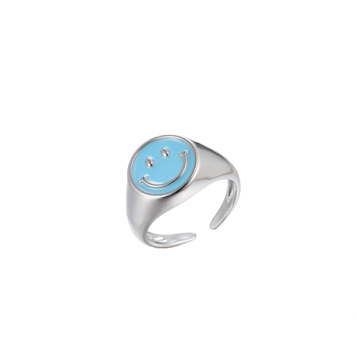 Enamel Happy Face Ring, Silver Smiley Face Signet Ring Y2K Jewelry Inspired O-892~O-901 - DLUXCA