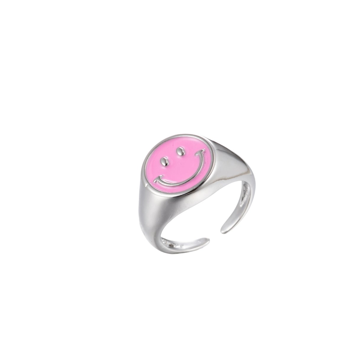 Enamel Happy Face Ring, Silver Smiley Face Signet Ring Y2K Jewelry Inspired O-892~O-901 - DLUXCA