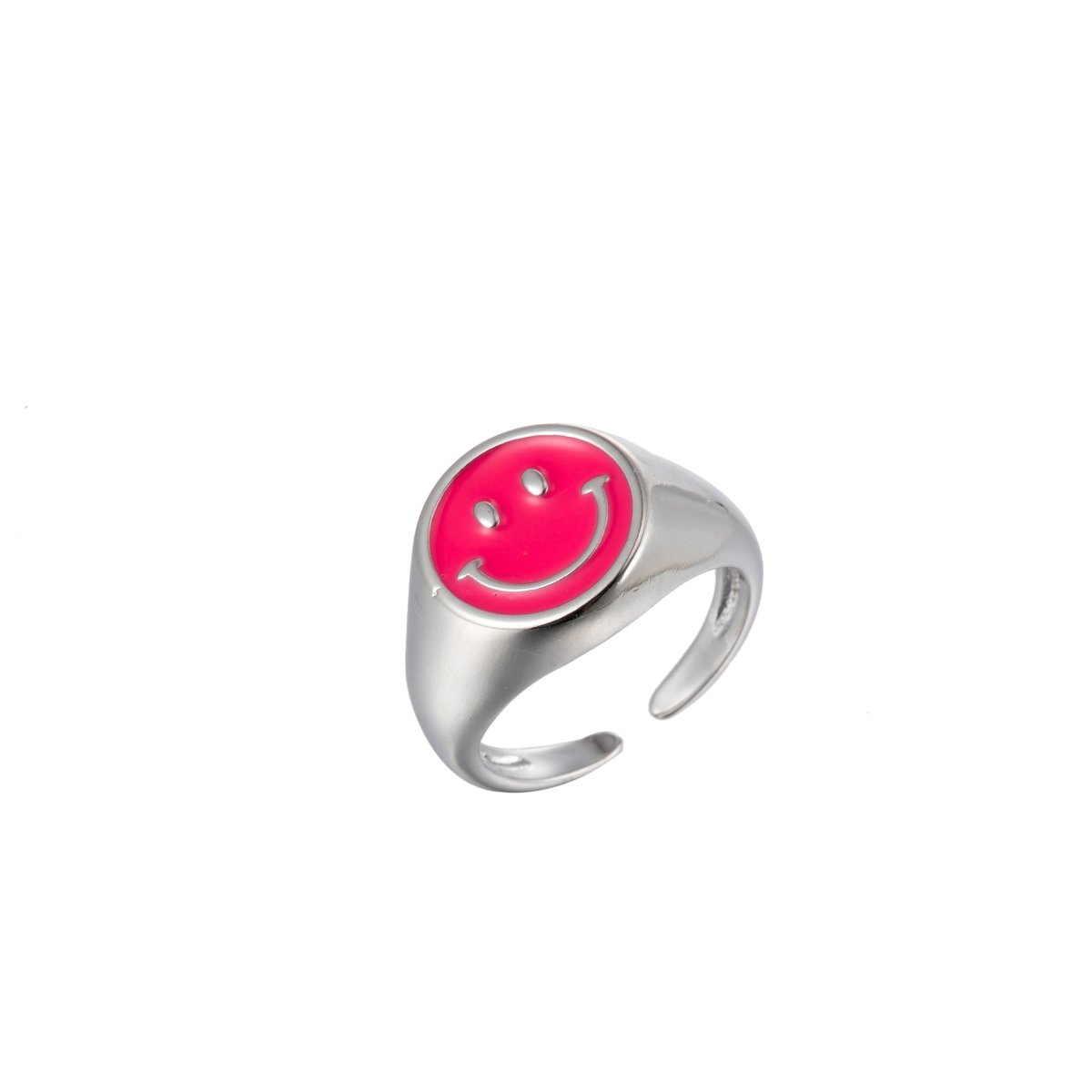 Enamel Happy Face Ring, Silver Smiley Face Signet Ring Y2K Jewelry Inspired O-892~O-901 - DLUXCA