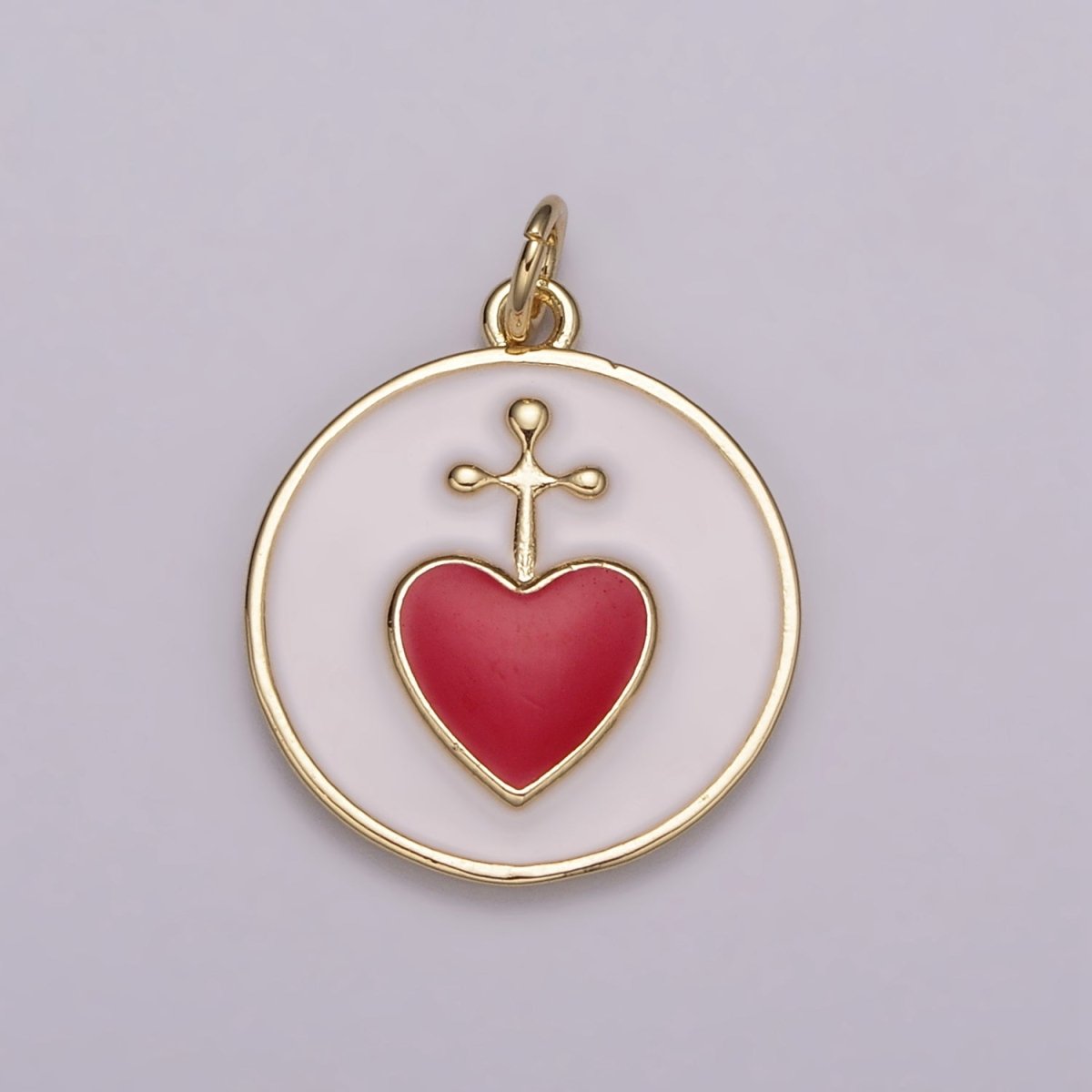Enamel Heart Cross Pendant, Earrings pendant, Bracelet Charm, Necklace Pendant Green White Black Pink Religious jewelry making E-615-E-618 - DLUXCA