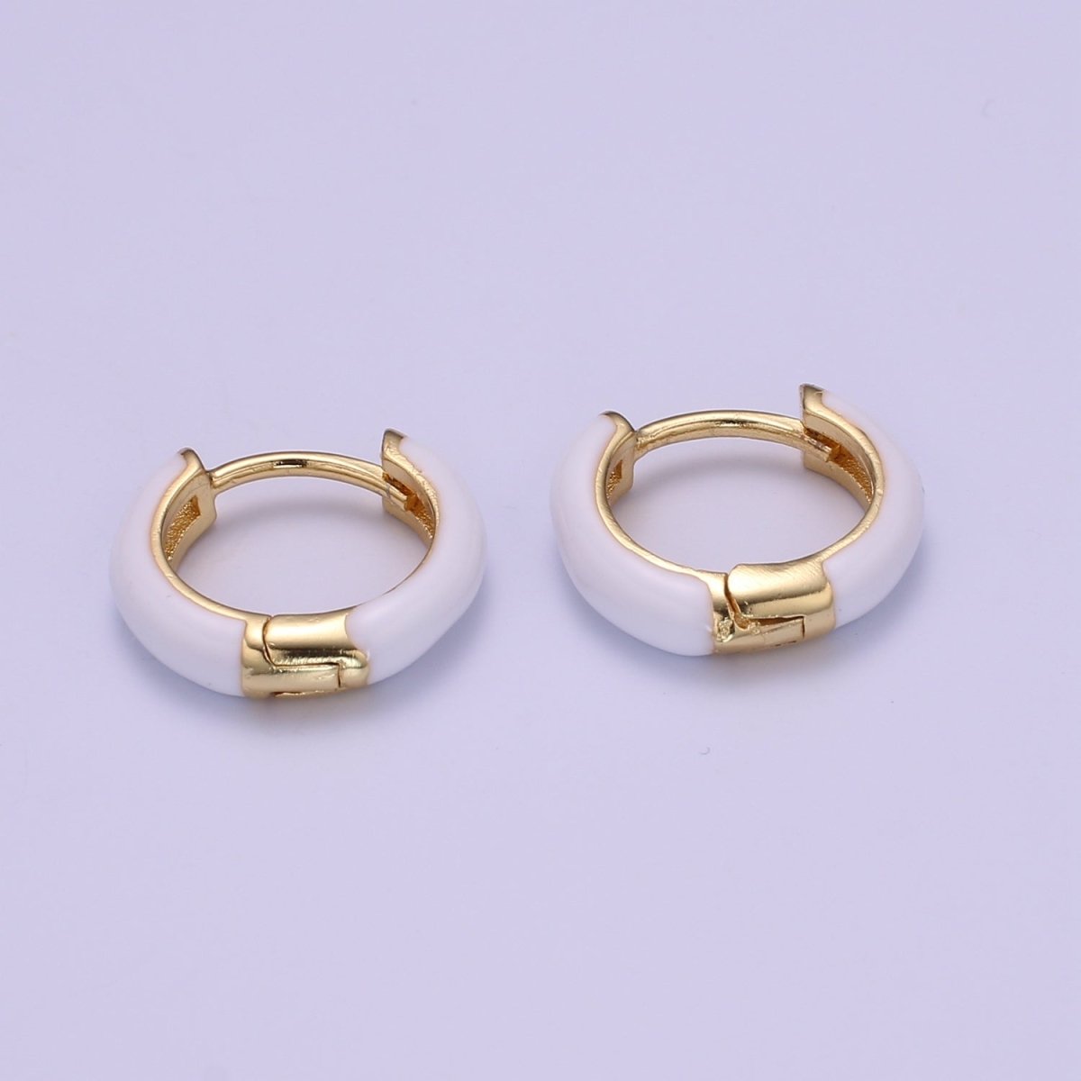 Enamel Hoop Earrings • Colorful gold cartilage hoop • Dainty huggie hoop earrings Neon Blue Pink Green Orange Teal White Earring 15mm P-063~P-071 - DLUXCA