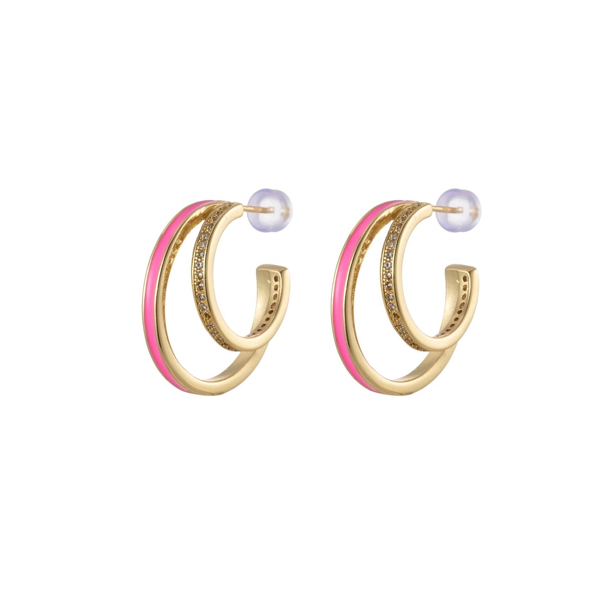 Enamel Hoops Gold, 14K Gold Filled Hoops, Large Gold Hoop Earrings, Small Hoops Black Pink Red White Earrings, Chunky Light Hoops P-206~P-209 - DLUXCA