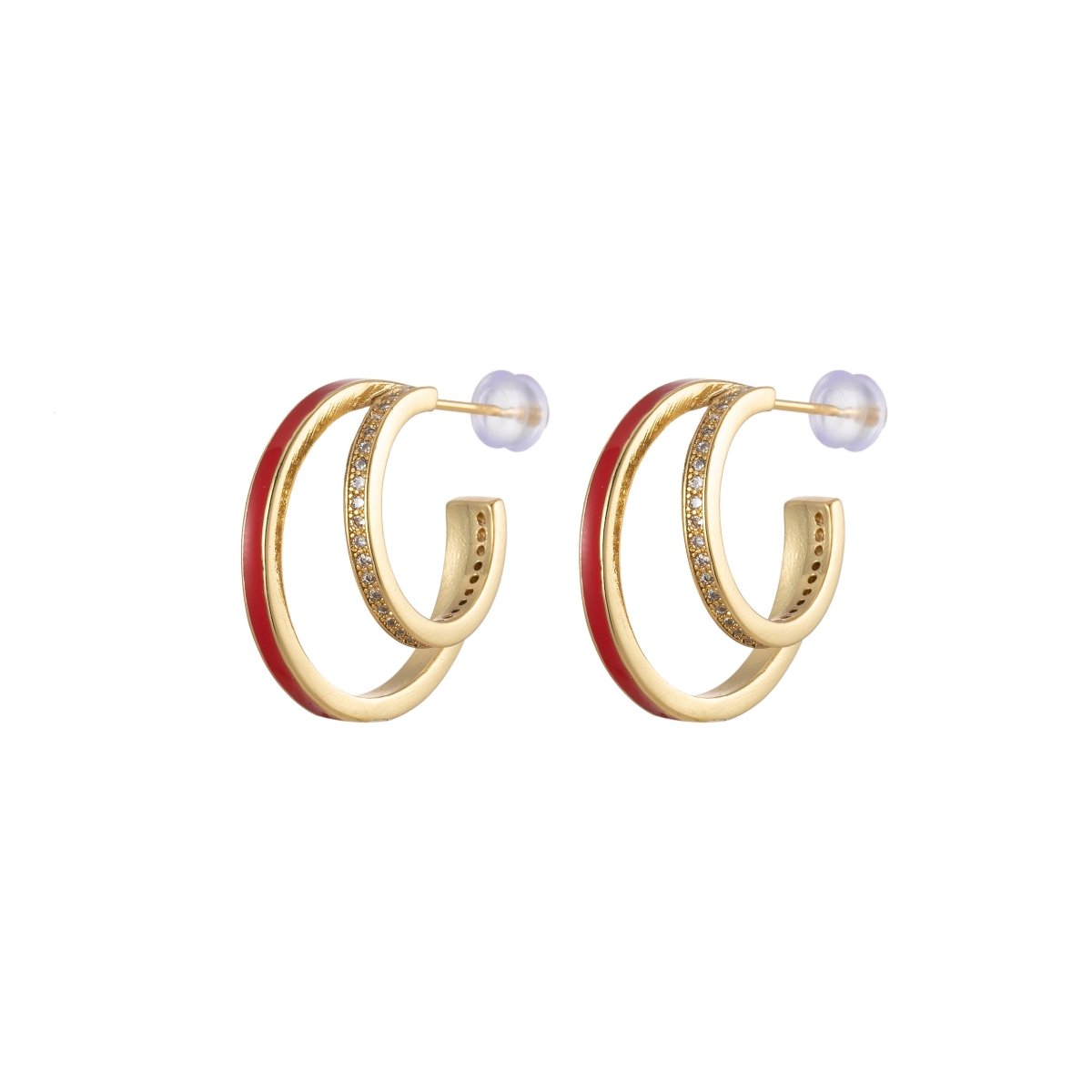 Enamel Hoops Gold, 14K Gold Filled Hoops, Large Gold Hoop Earrings, Small Hoops Black Pink Red White Earrings, Chunky Light Hoops P-206~P-209 - DLUXCA