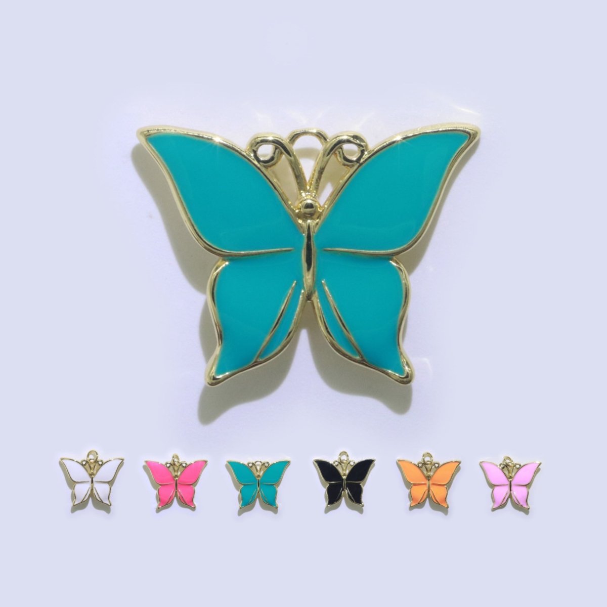 Enamel Mariposa Butterfly Charm Pink Black White Teal Butterfly Charm Gold Pendant for Necklace Earring Supply Component in 14k Gold Filled M-167-M-172 - DLUXCA