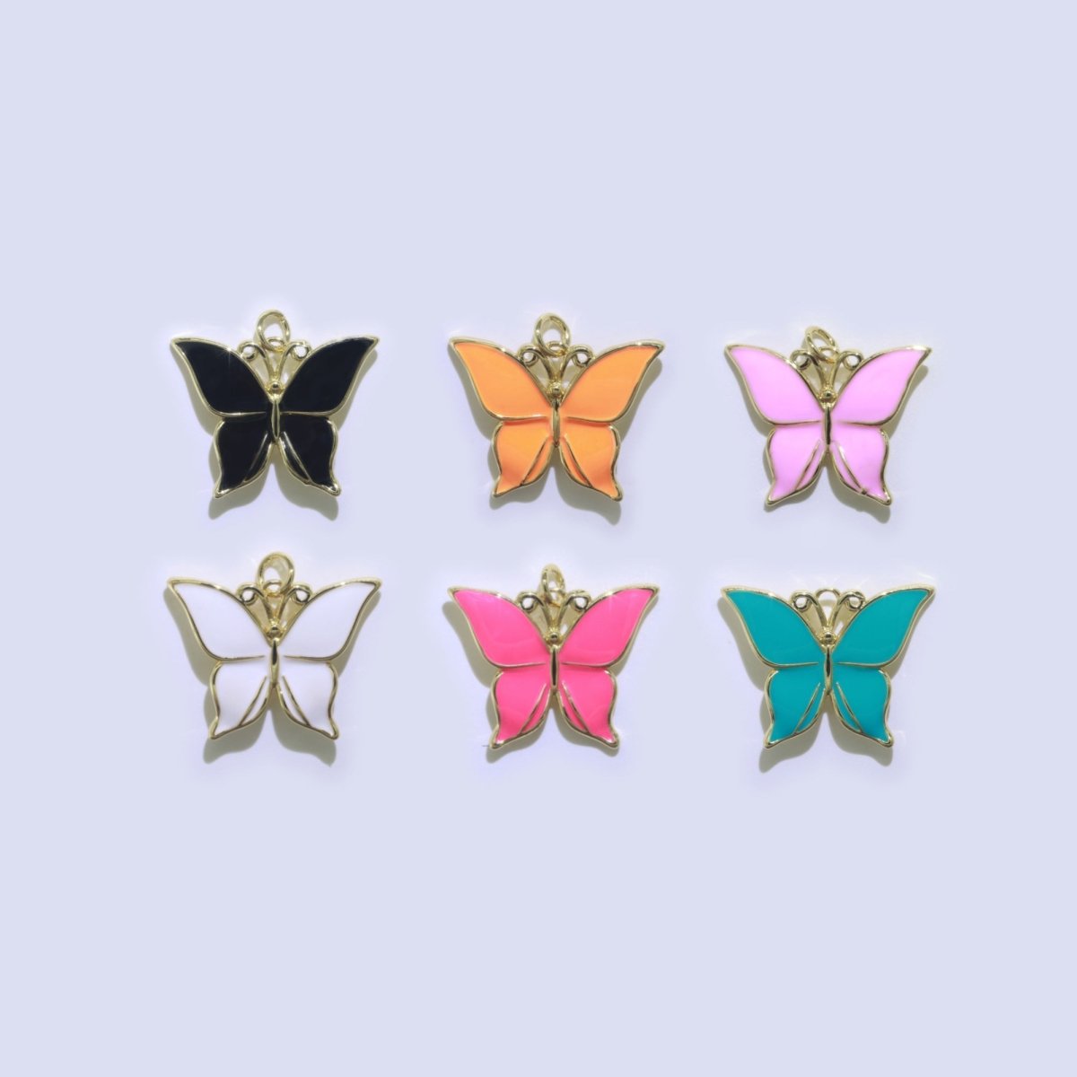 Enamel Mariposa Butterfly Charm Pink Black White Teal Butterfly Charm Gold Pendant for Necklace Earring Supply Component in 14k Gold Filled M-167-M-172 - DLUXCA