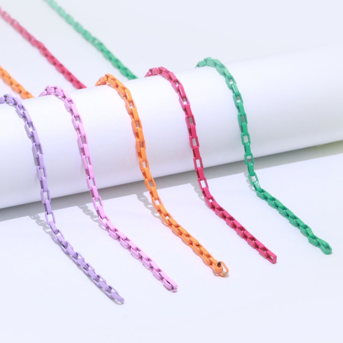 Enamel Paper Clip Cable Link Elongated Chain by Yard, Summer Colorful Chain Supply, Wholesale Bulk Roll Unfinished Chain for Jewelry Making | ROLL-543, ROLL-544, ROLL-545, ROLL-546, ROLL-547 Clearance Pricing - DLUXCA
