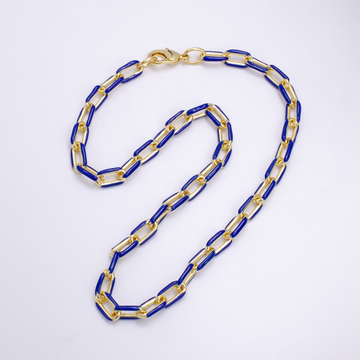 Enamel Paper-Clip Necklace 18Inch Neon Color in Gold | WA-2284 ~ WA-2299 - DLUXCA