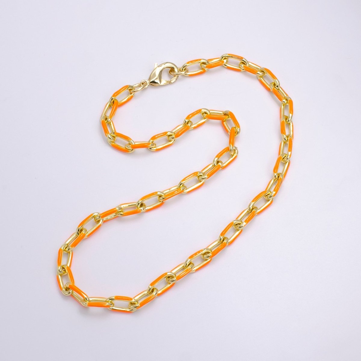 Enamel Paper-Clip Necklace 18Inch Neon Color in Gold | WA-2284 ~ WA-2299 - DLUXCA