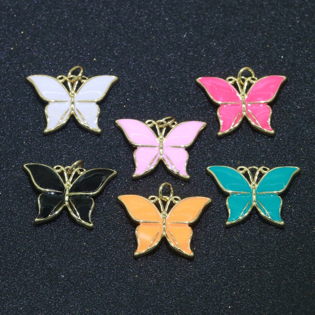 Enamel Pink, Teal, Black, Orange, White Butterfly Charm Mariposa Pendant, 14K Gold Filled Butterfly Charm for Necklace Bracelet Earring - DLUXCA