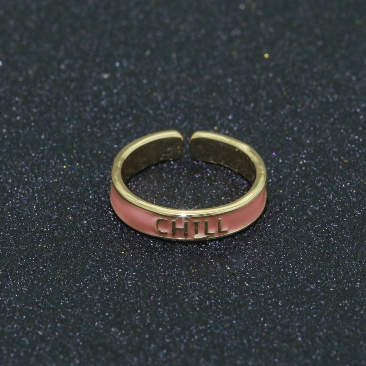 Enamel Ring - Statement Ring - Encourage Word Ring - Happy Love Chill Ring Pink Stacking Ring Y2K Ring Open Adjustable Ring S-099 S-100 S-101 - DLUXCA