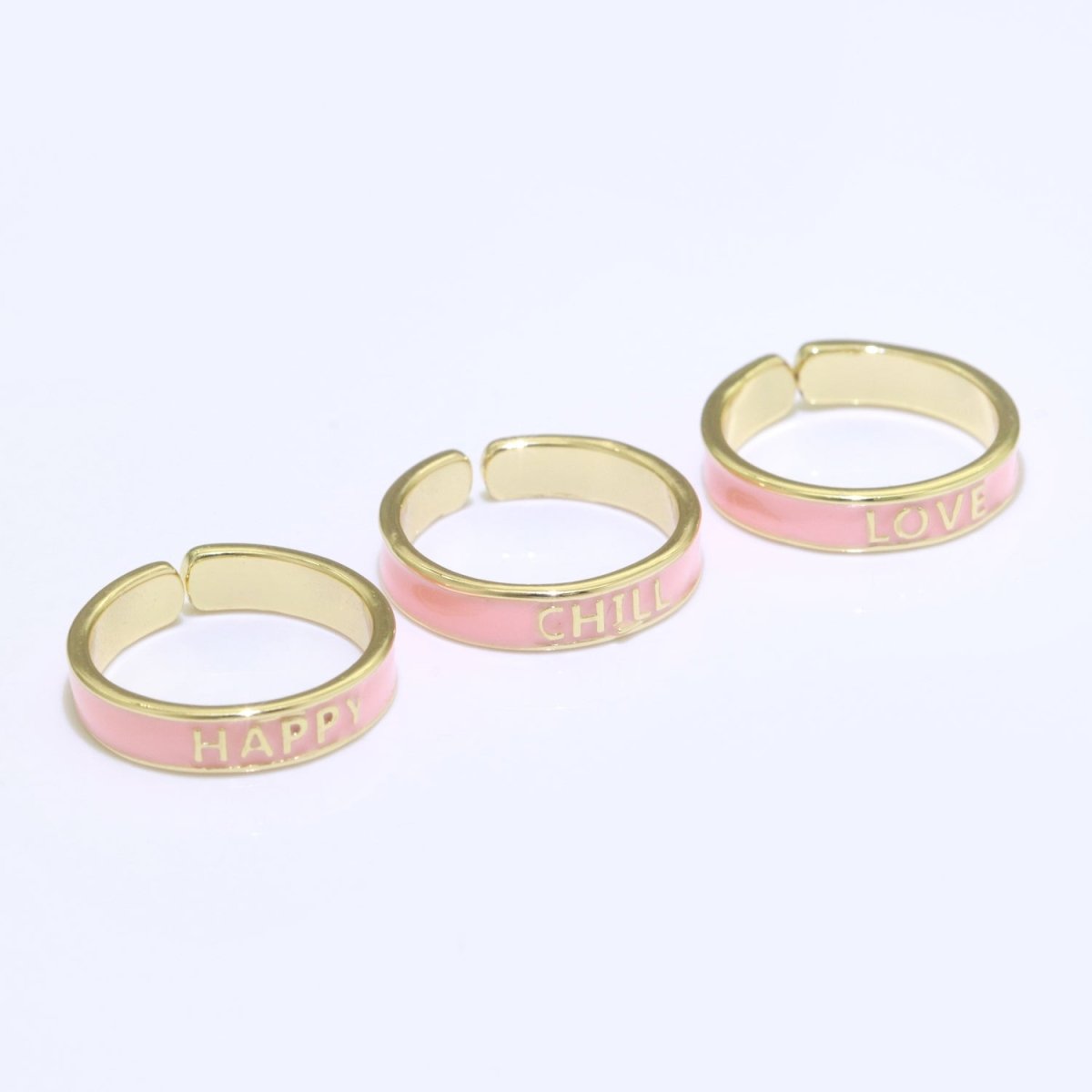 Enamel Ring - Statement Ring - Encourage Word Ring - Happy Love Chill Ring Pink Stacking Ring Y2K Ring Open Adjustable Ring S-099 S-100 S-101 - DLUXCA