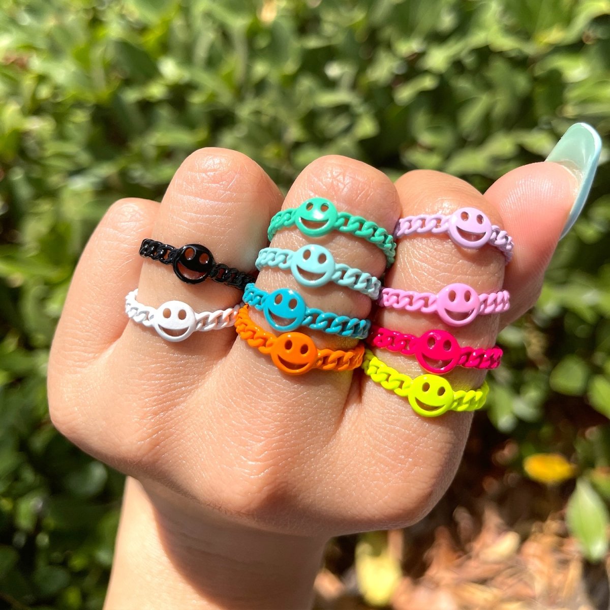 Enamel Smiley Face Open Adjustable Stacking Ring Y2K Neon Colorful Ring Unisex Jewelry - DLUXCA