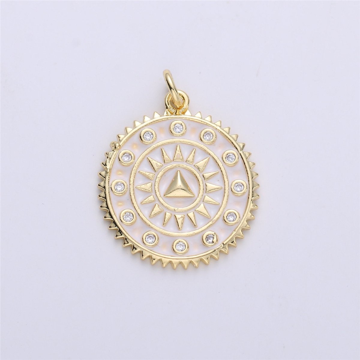 Enamel White and Black Medallion pendant, Coin charm, Gold fill SunBurst charm, 25x20mm C-611 - DLUXCA