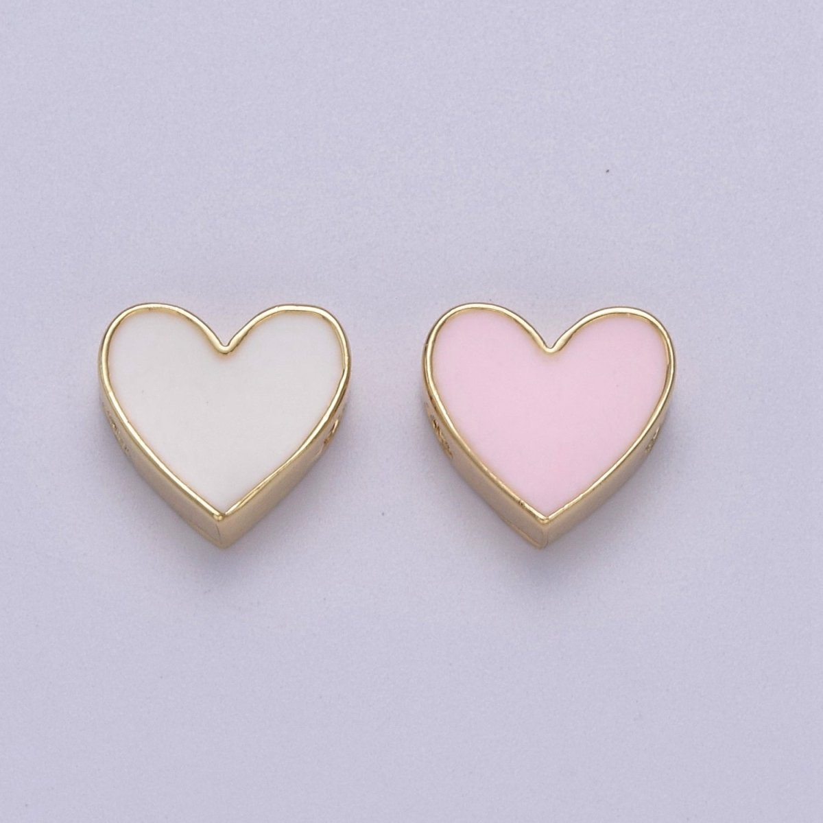 Enamel White / Pink Heart Gold Filled Spacer Beads | B-063 B-064 - DLUXCA