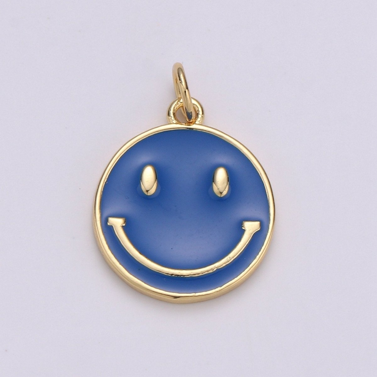 Epoxy Happy Face in Gold Round Charm, Enamel Happy Face Charm