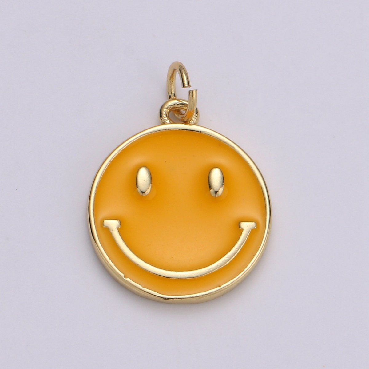 Epoxy Happy Face in Gold Round Charm, Enamel Happy Face Charm