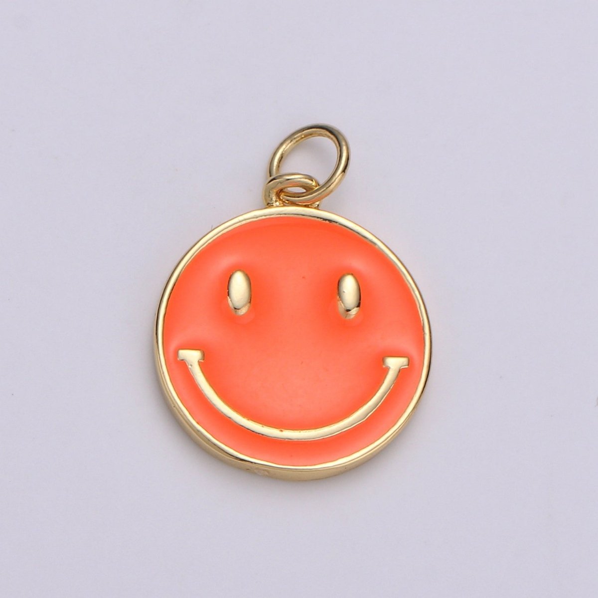 Epoxy Happy Face in Gold Round Charm, Enamel Happy Face Charm