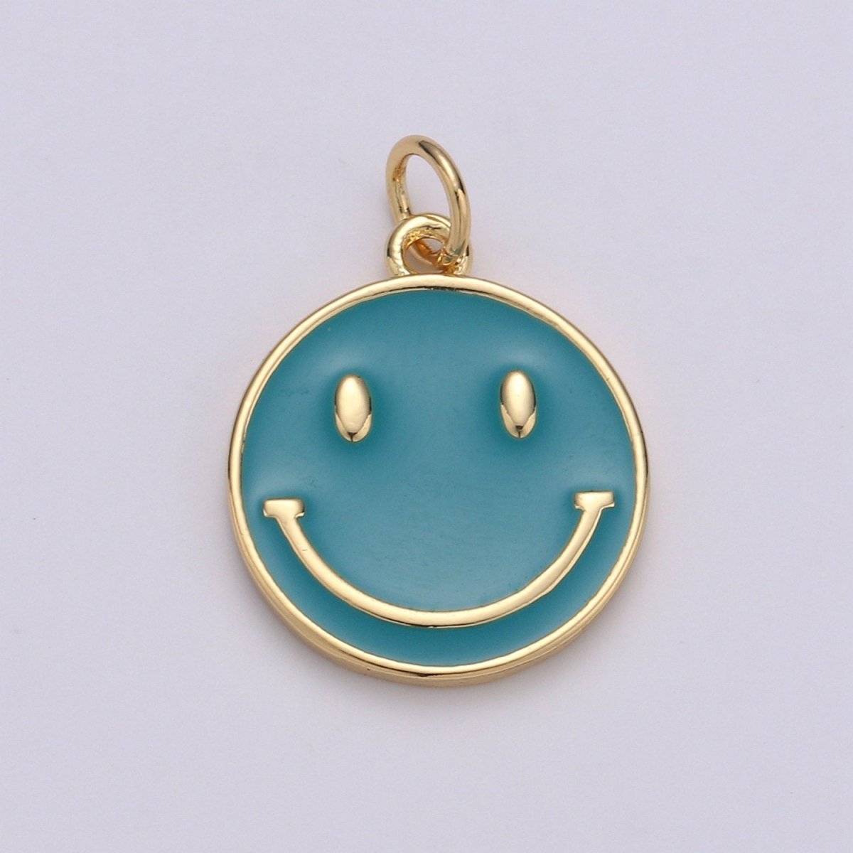 Epoxy Happy Face in Gold Round Charm, Enamel Happy Face Charm, Smiley Gold Enamel Charms, Dainty Smile charm, Teal, Red, White, Yellow, Cute Gold Smiley Face Gold Filled Charm - D-136 TO D-145 - DLUXCA