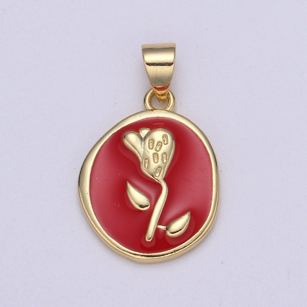 Epoxy Tulip in 24k Gold Round Charm, Enamel Flower Charm, Gold Enamel Charms, Dainty Pink, Red, Teal, White, lime Green Pendant H-657 H-662 H-676 H-678 H-694 H-698 H-704 H-709 H-712 H-716 - DLUXCA