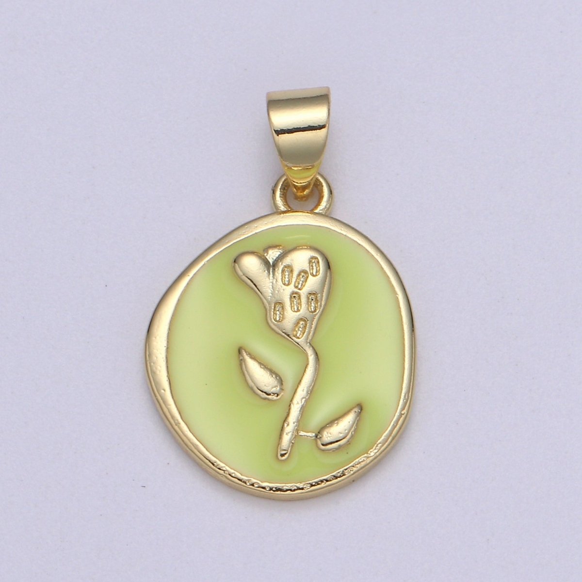 Epoxy Tulip in 24k Gold Round Charm, Enamel Flower Charm, Gold Enamel Charms, Dainty Pink, Red, Teal, White, lime Green Pendant H-657 H-662 H-676 H-678 H-694 H-698 H-704 H-709 H-712 H-716 - DLUXCA