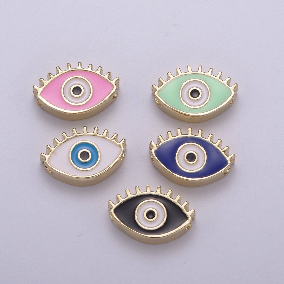 Evil Eye Bead, Enamel Eye 13.7x8.5mm Evil Eye Beads, Side Drilled Black, Blue, Pink, Green, White Enamel B-755 to-B-759 - DLUXCA