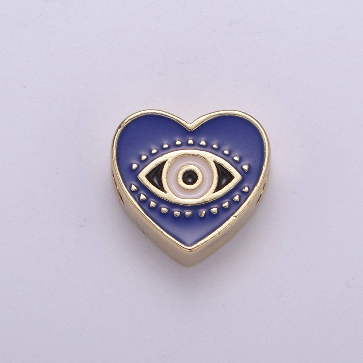 Evil Eye Bead, Heart Evil Eye, 10mm Evil Eye Beads, Side Drilled Black, Blue, Pink, Green, White Enamel B-750 to B-754 - DLUXCA