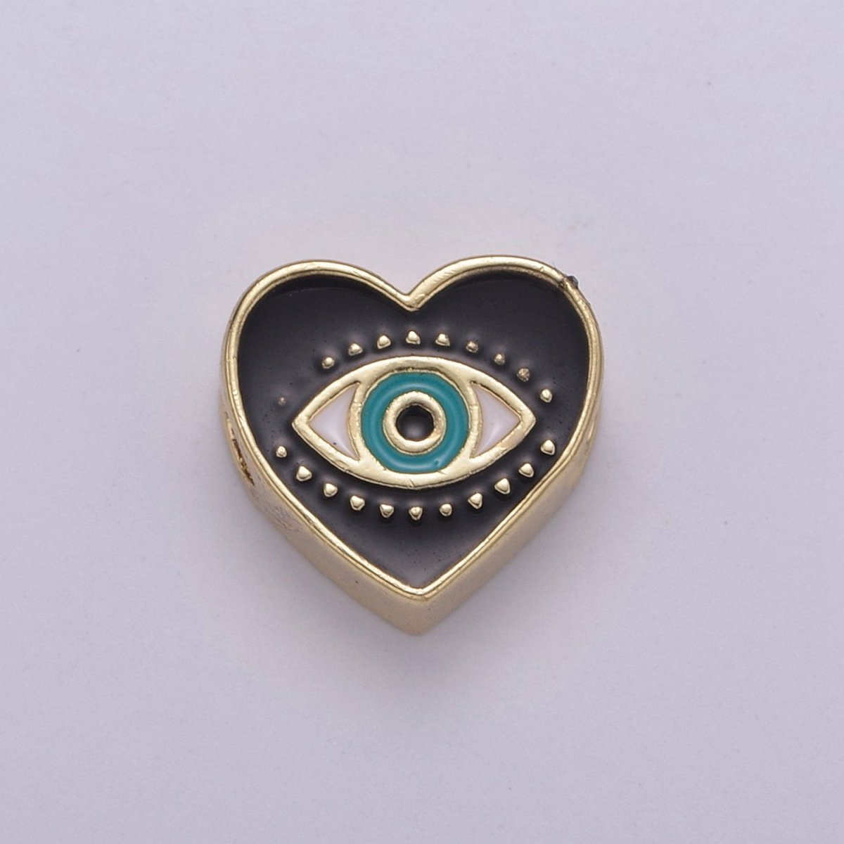 Evil Eye Bead, Heart Evil Eye, 10mm Evil Eye Beads, Side Drilled Black, Blue, Pink, Green, White Enamel B-750 to B-754 - DLUXCA