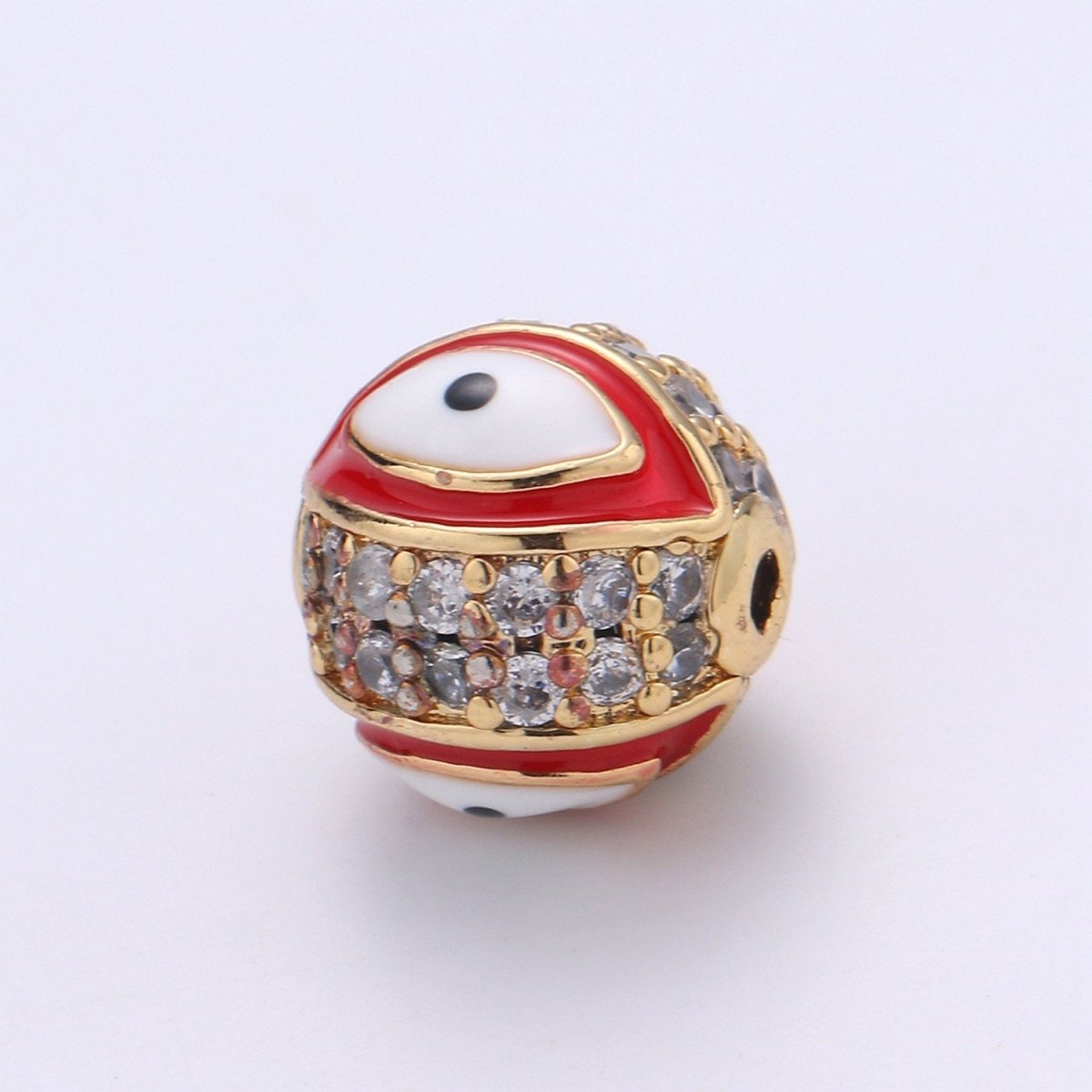 Evil Eye Beads - Round Circle Bead Spacer - Religious Amulet Prayer Beads - Gold Evil Eye Bracelet Beads - Micro Pave Small Hole Beads B-293 B-294 B-295 B-296 B-297 B-298 - DLUXCA