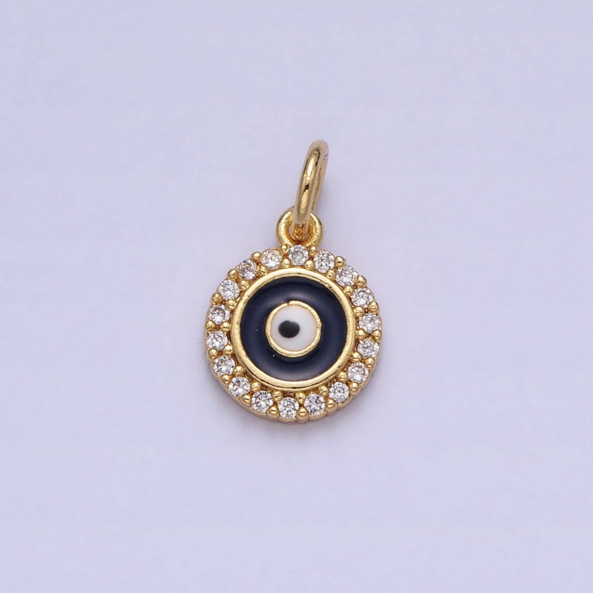 Evil Eye Black Enamel Clear Micro Paved CZ Round Add-On Gold Charm | AC356 - DLUXCA