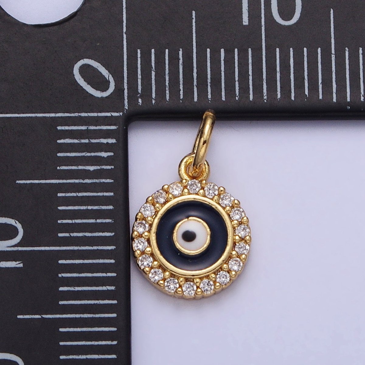 Evil Eye Black Enamel Clear Micro Paved CZ Round Add-On Gold Charm | AC356 - DLUXCA