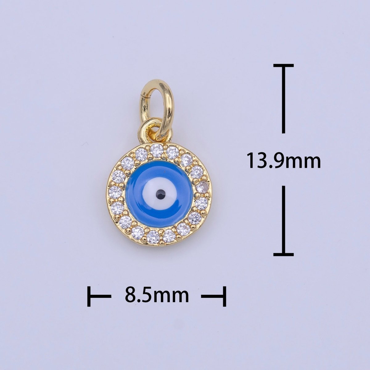 Evil Eye Blue Enamel Protection Micro Paved CZ Round Gold Charm | C-415 - DLUXCA