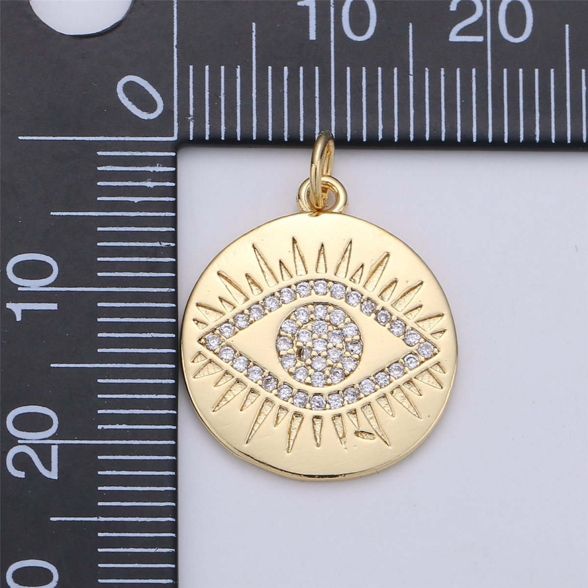 Evil Eye charm, Eye of Ra pendants, Gold Evil Eye charm, cubic Disc Coin charms 16k Gold Plated Lead Nickel Free E-524 - DLUXCA
