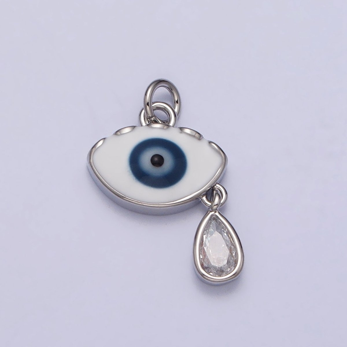 Evil Eye Enamel Clear Teardrop CZ Dangle Charm in Gold & Silver | AC318 AC319 - DLUXCA