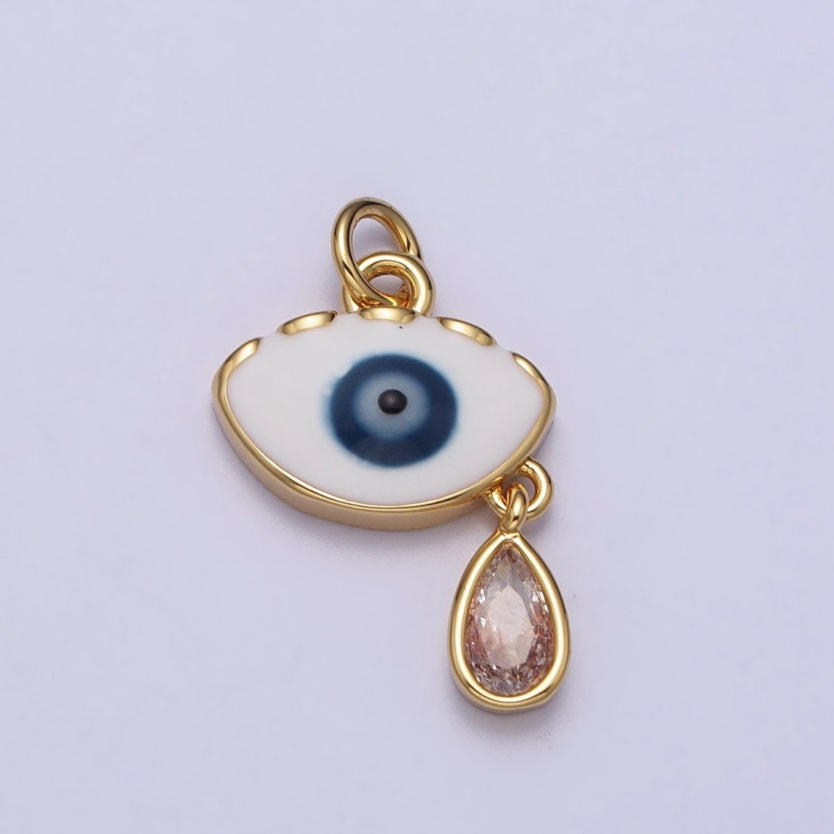 Evil Eye Enamel Clear Teardrop CZ Dangle Charm in Gold & Silver | AC318 AC319 - DLUXCA
