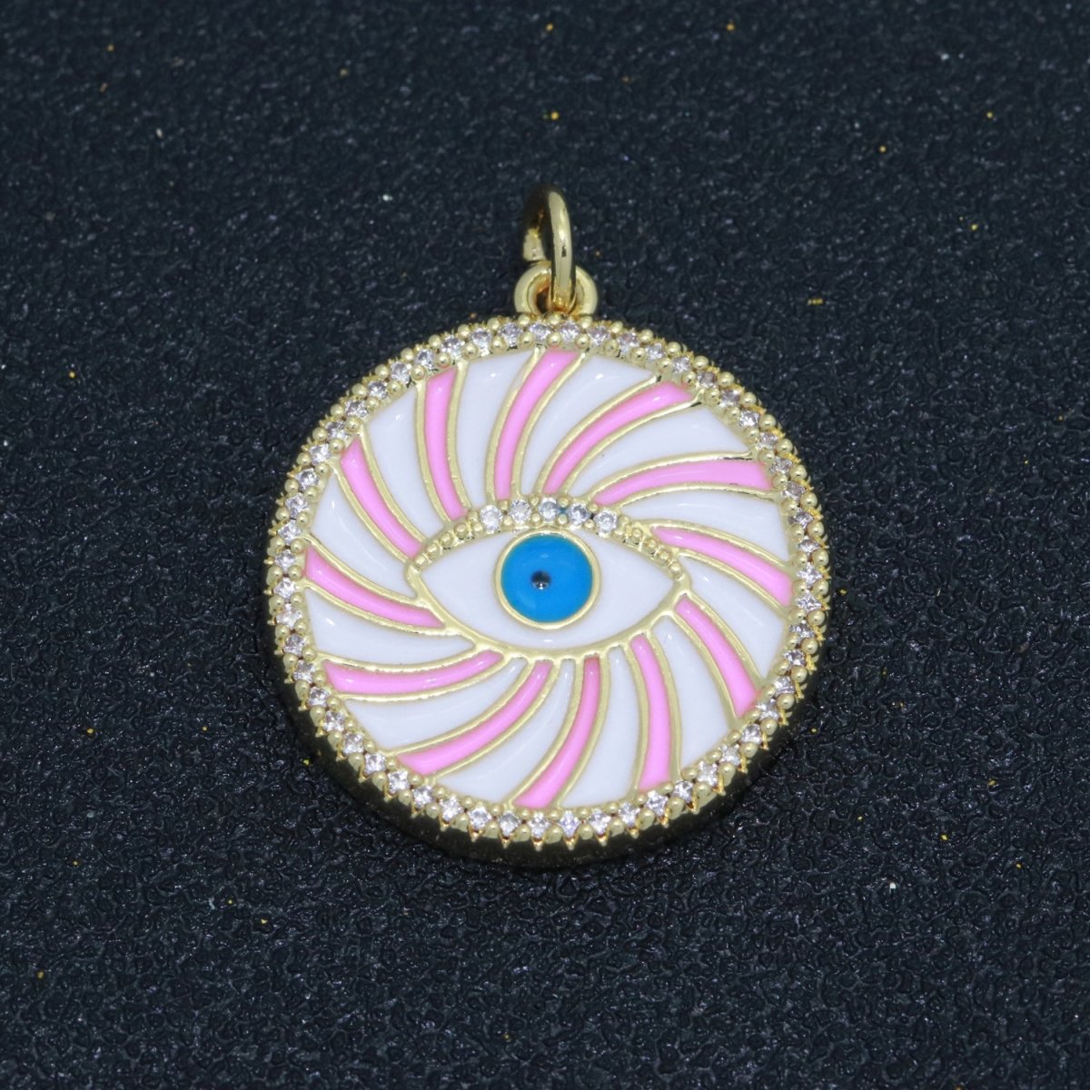 Evil Eye Gold Medallion Colorful Enamel Swirl Coin Charm Pink, Green, Red, Teal, White Color M-721 - M-730 - DLUXCA