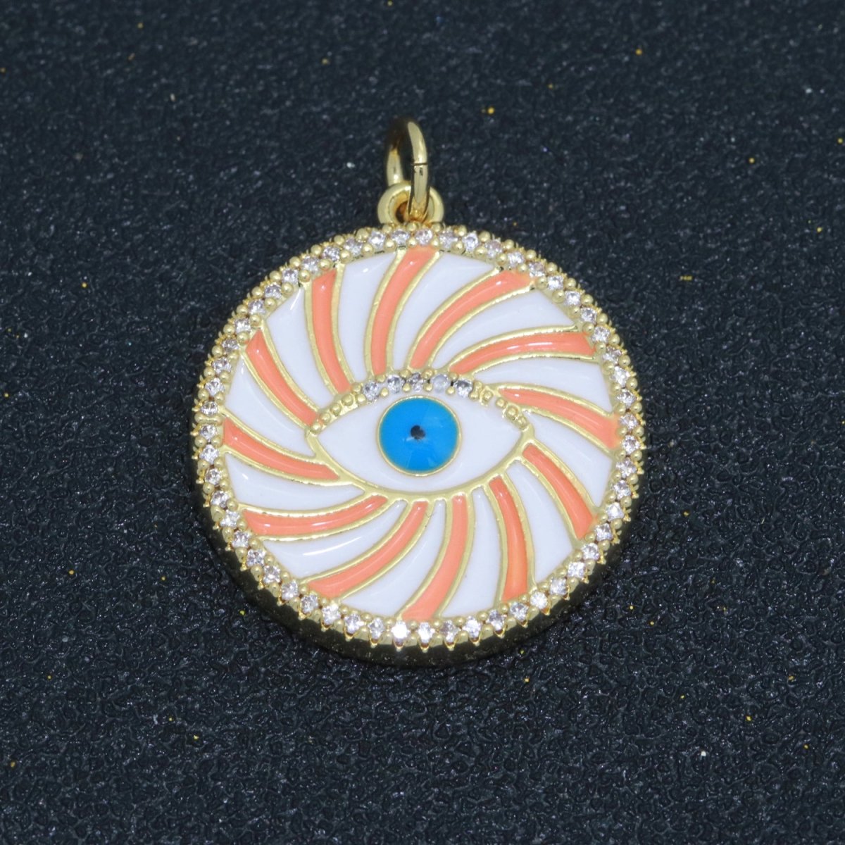 Evil Eye Gold Medallion Colorful Enamel Swirl Coin Charm Pink, Green, Red, Teal, White Color M-721 - M-730 - DLUXCA