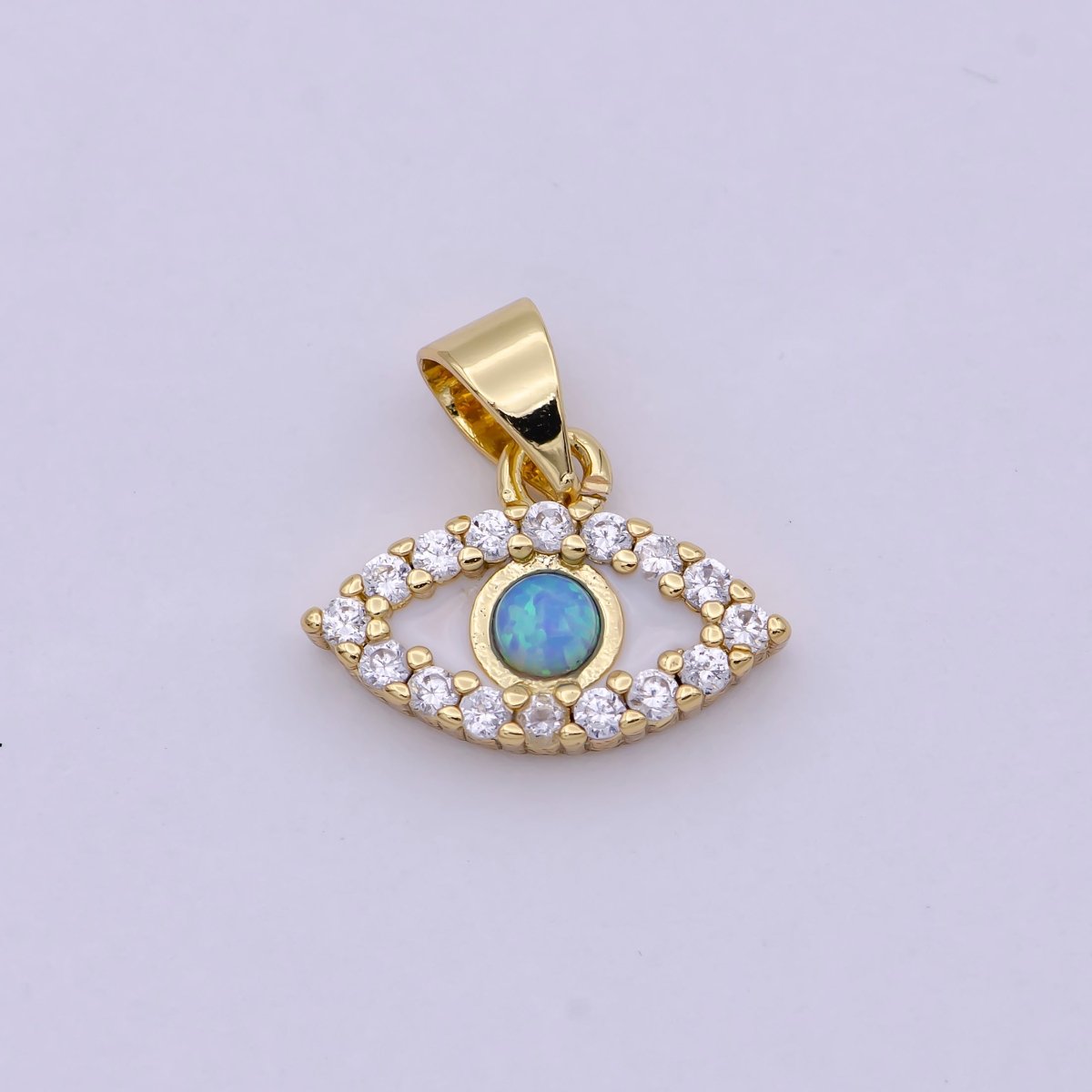 Evil Eye Micro Pave Blue Opal Charm - Evil Eye Cubic Zirconia Wholesale Charms H-444 - DLUXCA