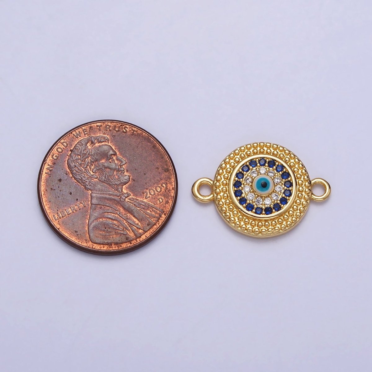 Evil Eye Micro Paved CZ Gold Beaded Round Connector | Y-707 - DLUXCA