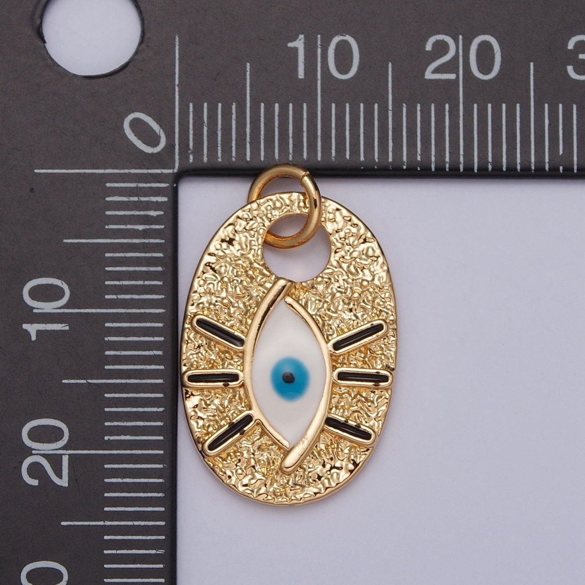 Evil Eye of Ra Enamel Hammered Oval Charm | X-124 - DLUXCA