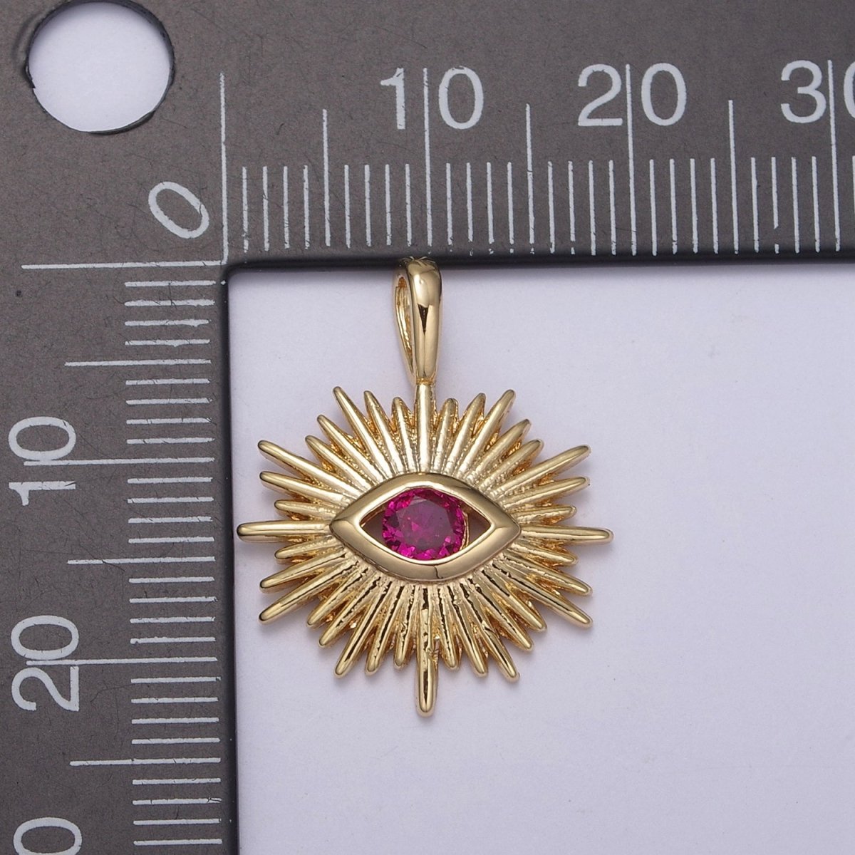 Evil Eye Pink CZ Charm - Evil Eye Cubic Zirconia Green Stone Amulet Greek Eye Boho Wholesale Charms H-421 H-422 - DLUXCA