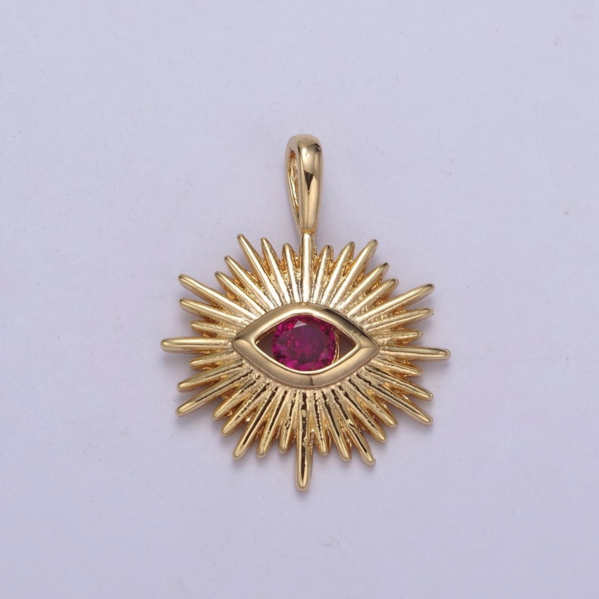 Evil Eye Pink CZ Charm - Evil Eye Cubic Zirconia Green Stone Amulet Greek Eye Boho Wholesale Charms H-421 H-422 - DLUXCA