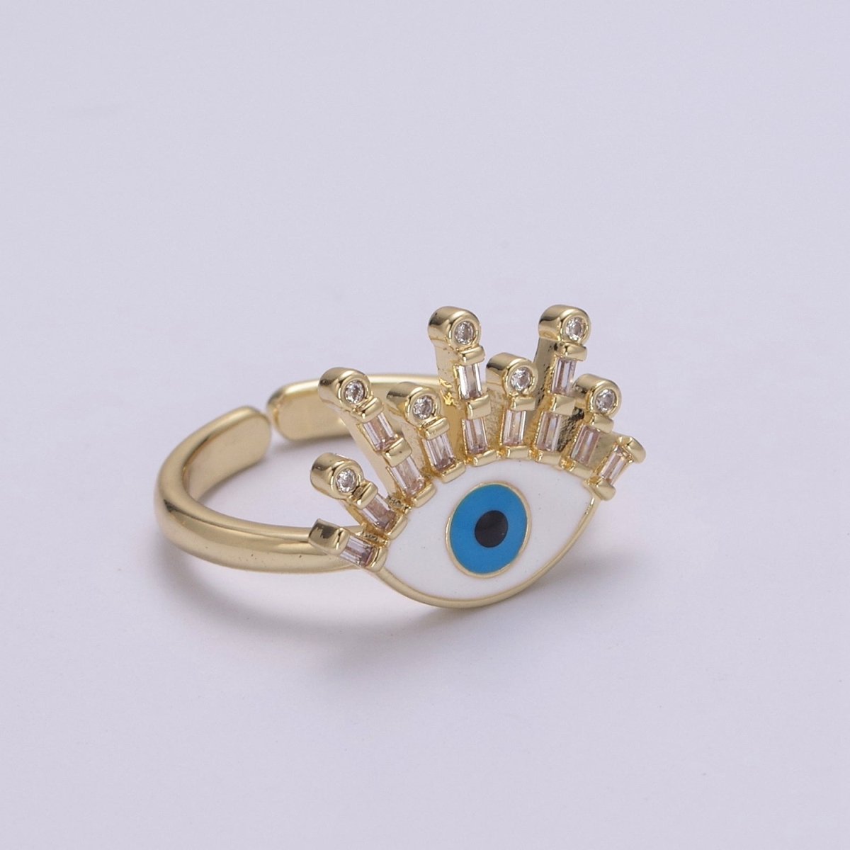 Evil Eye Ring, 14K Gold Filled Eye Ring, Evil Eye Zircons Ring, CZ Eye Blue Ring, Good Luck Ring Amulet Statement Stackable U-169 U-170 - DLUXCA