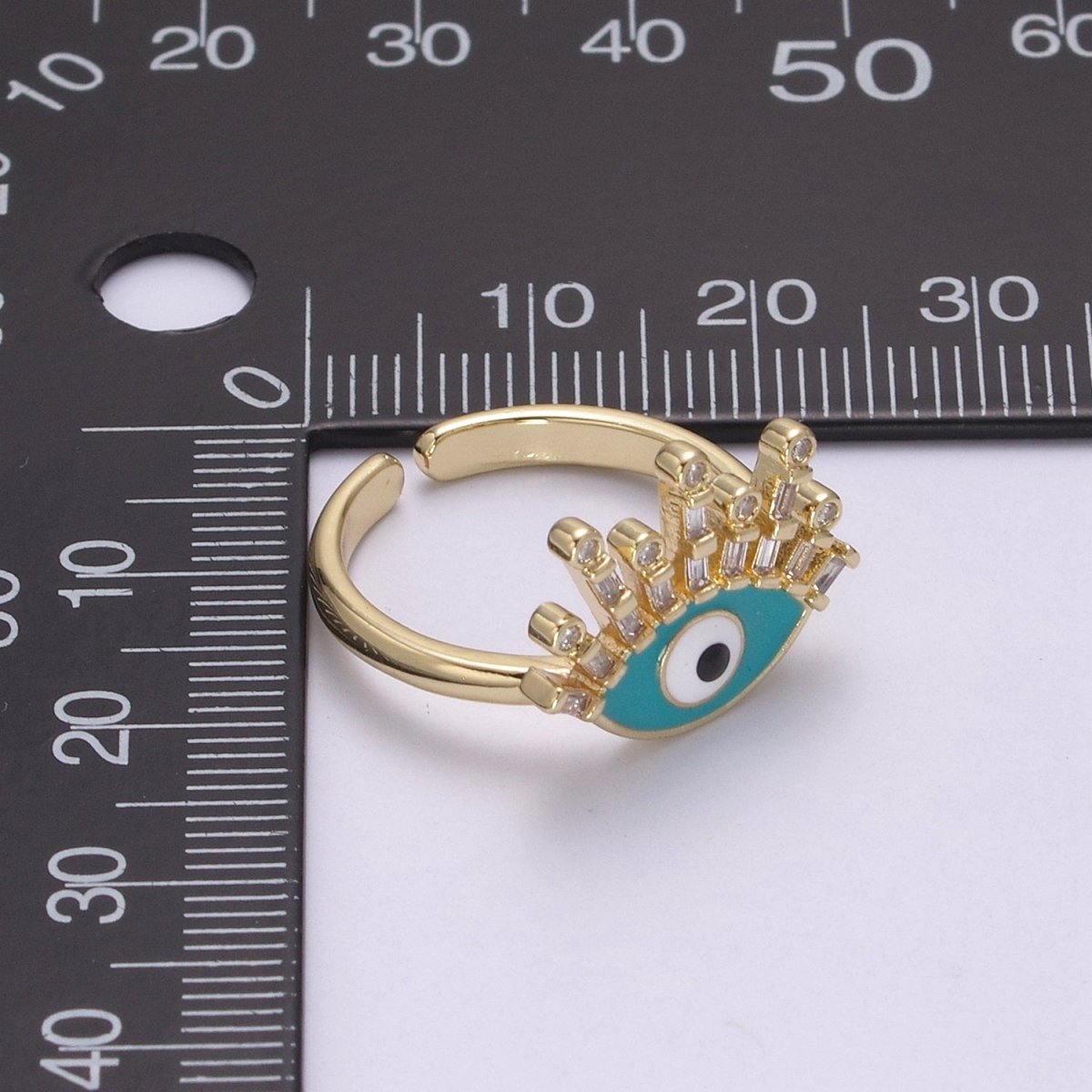 Evil Eye Ring, 14K Gold Filled Eye Ring, Evil Eye Zircons Ring, CZ Eye Blue Ring, Good Luck Ring Amulet Statement Stackable U-169 U-170 - DLUXCA