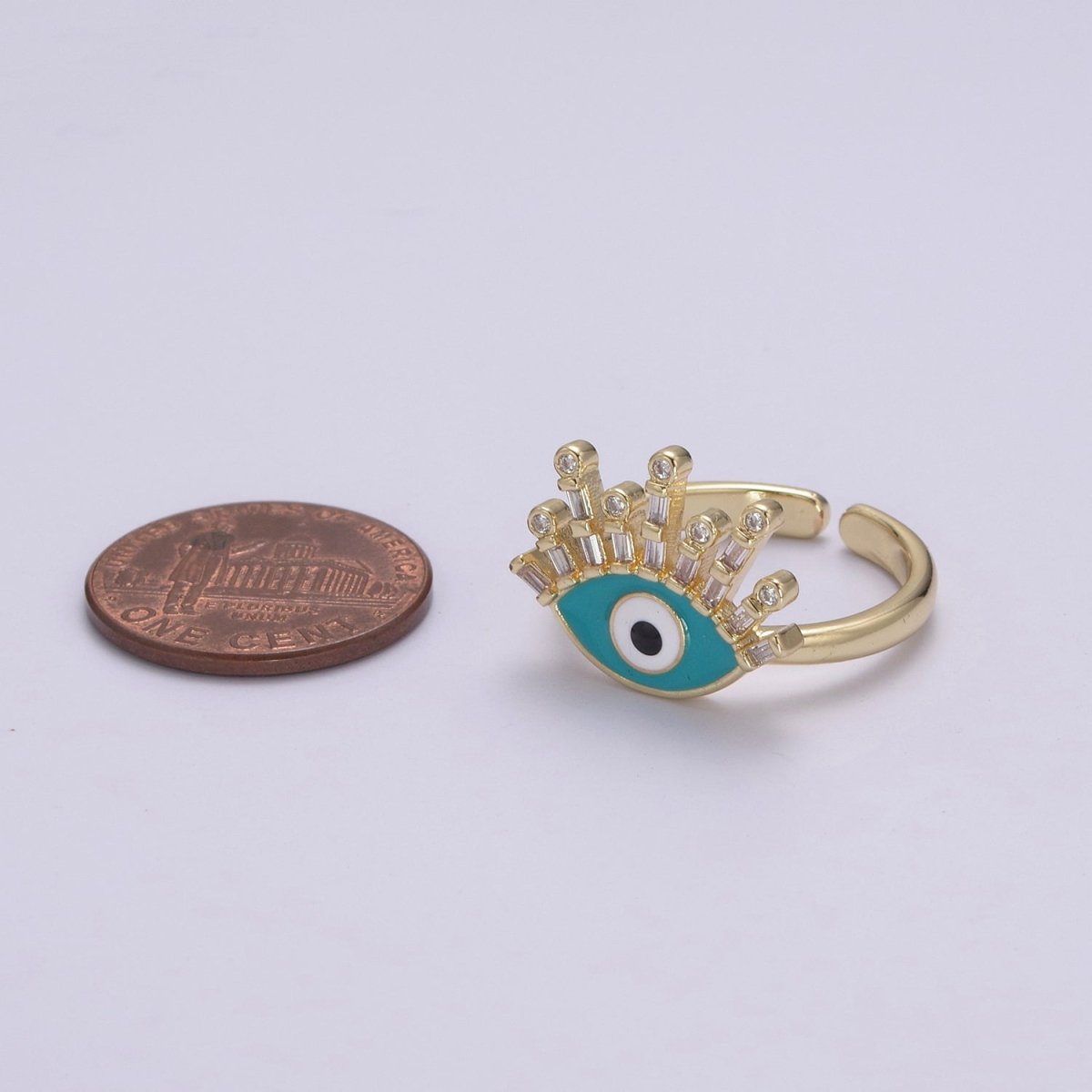 Evil Eye Ring, 14K Gold Filled Eye Ring, Evil Eye Zircons Ring, CZ Eye Blue Ring, Good Luck Ring Amulet Statement Stackable U-169 U-170 - DLUXCA