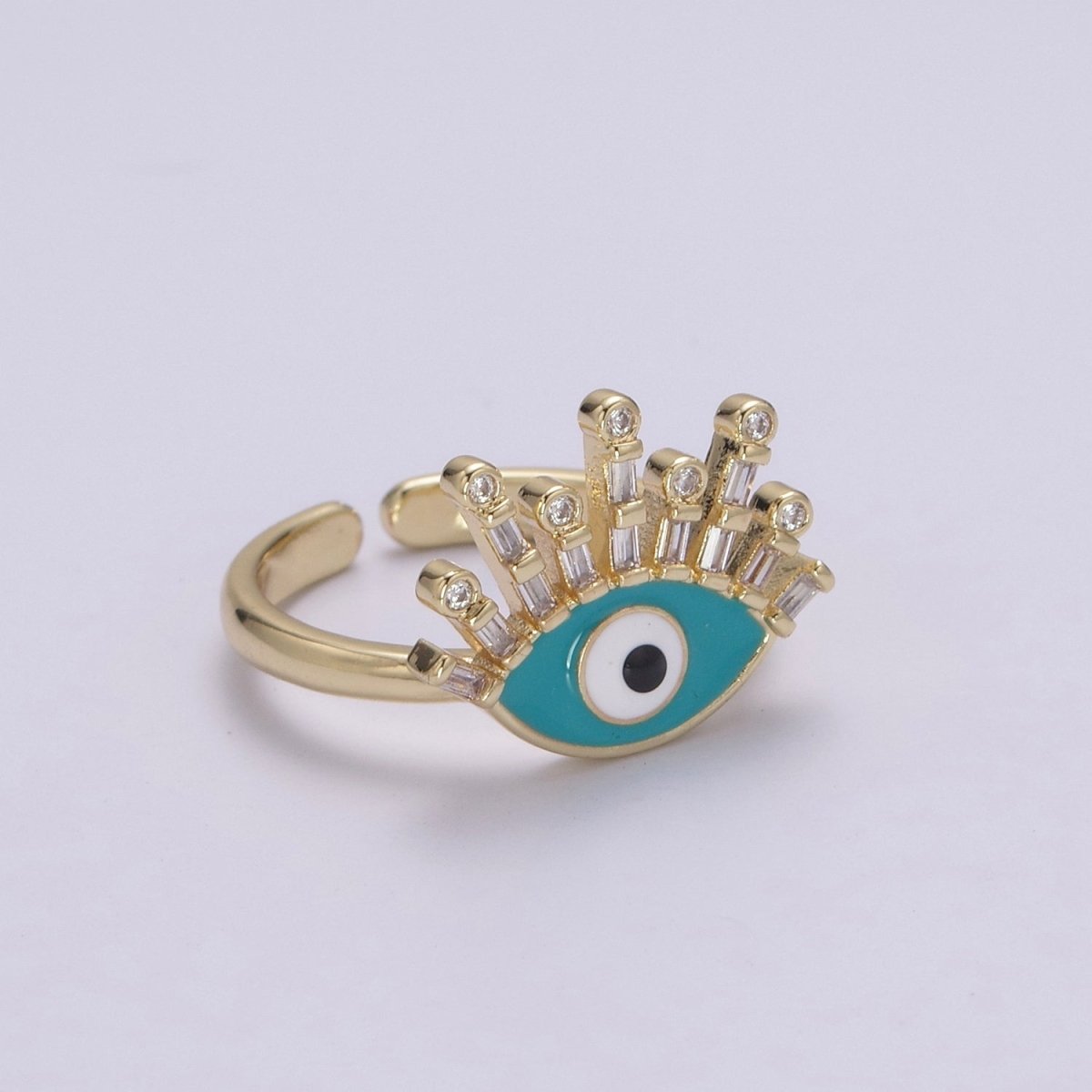 Evil Eye Ring, 14K Gold Filled Eye Ring, Evil Eye Zircons Ring, CZ Eye Blue Ring, Good Luck Ring Amulet Statement Stackable U-169 U-170 - DLUXCA