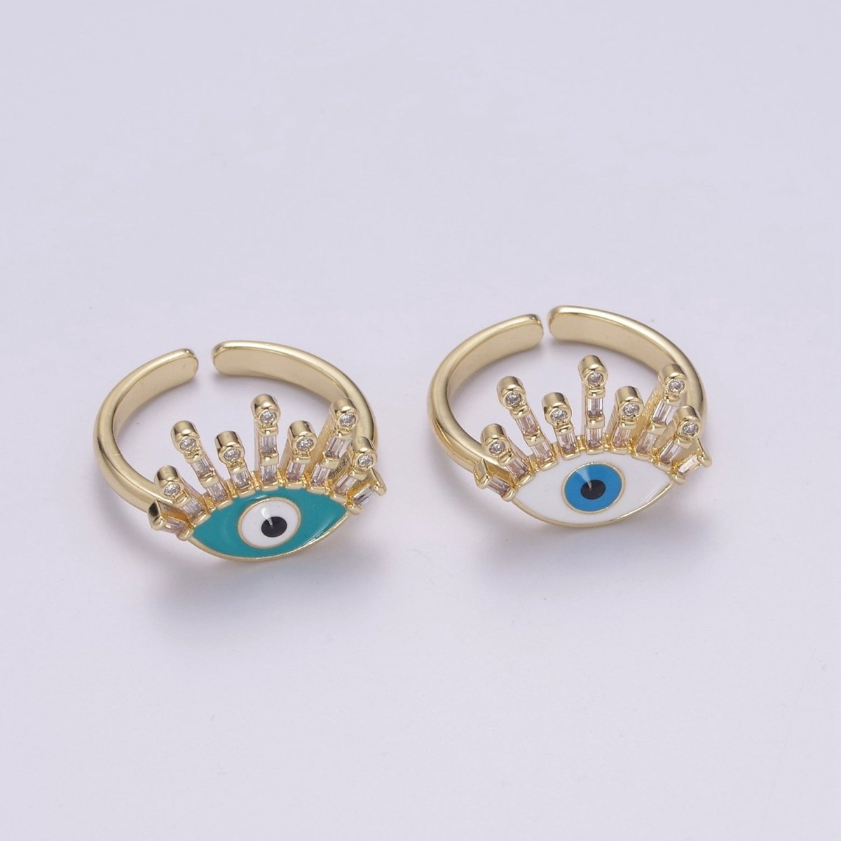 Evil Eye Ring, 14K Gold Filled Eye Ring, Evil Eye Zircons Ring, CZ Eye Blue Ring, Good Luck Ring Amulet Statement Stackable U-169 U-170 - DLUXCA