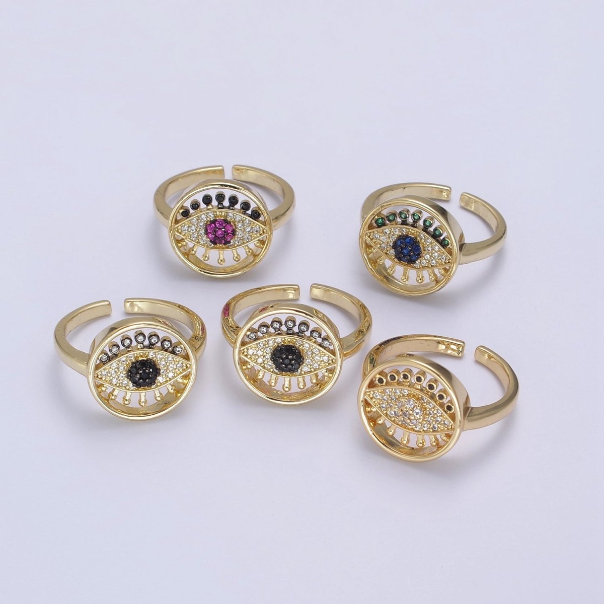 Evil Eye Ring Adjustable Ring, Gold Minimalist Ring, Diamond Evil Eye Ring, Amulet Ring, Protection Ring, Thin Delicate Ring, Gift Idea U-525 ~ U-529 - DLUXCA