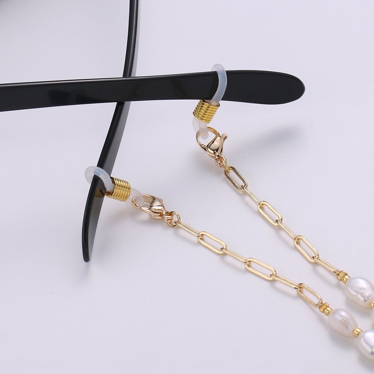 Face Mask Chain Gold Necklace, Face Mask Holder, Chain ONLY, Pearl Face Mask Chain, Paper Clip Face Mask Chain - DLUXCA